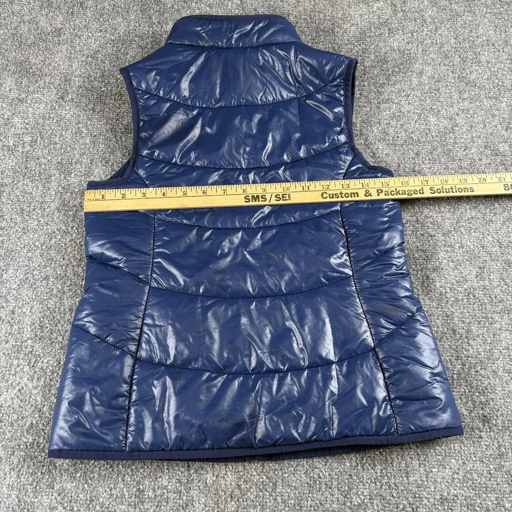 Lands' End Kids Girls Vest S 7-8 Blue Puffer Floral Embroidered Quilted School